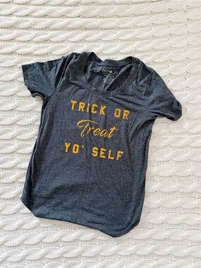 Fifth Sun Charcoal Gray Graphic Tee “Trick or Treat Yo Self”